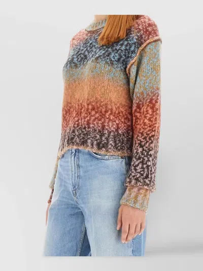 Acne Studios Cropped Long Sleeve Wool Jersey Top In Multi