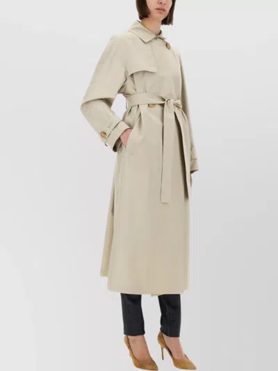 Max Mara Long Trench Coat Belted Waist In White