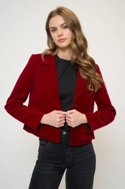 Central Park West Ember Velvet Boxy Blazer In Burgundy