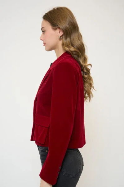 Central Park West Ember Velvet Boxy Blazer In Burgundy