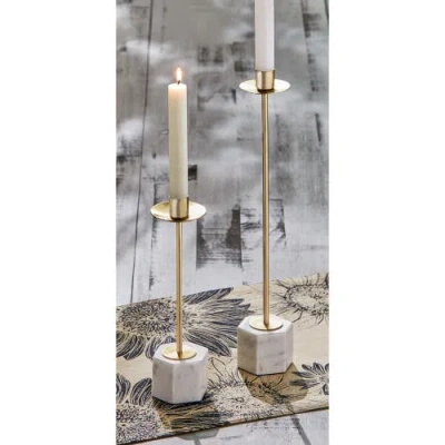 Tag Modern X-tall Marble Taper Candle Holder Set In Gold