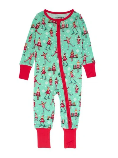 Rufflebutts Softsnooze Gender Incusive Holiday Convertible One Piece Pajamas In Green