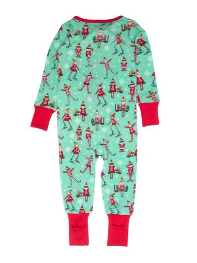 Rufflebutts Softsnooze Gender Incusive Holiday Convertible One Piece Pajamas In Green