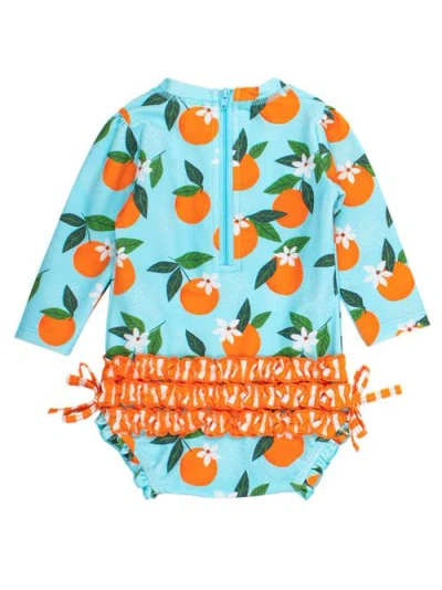 Rufflebutts Baby Girls Orange You The Sweetest Long Sleeve Upf50+ One Piece Rash Guard In Blue