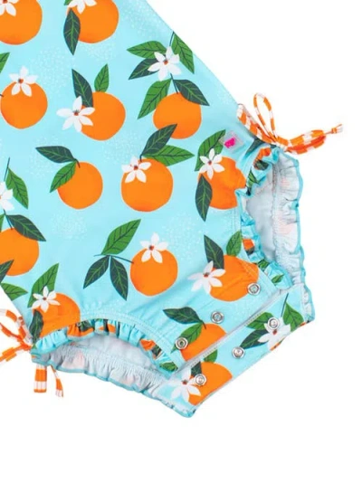 Rufflebutts Baby Girls Orange You The Sweetest Long Sleeve Upf50+ One Piece Rash Guard In Blue