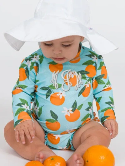 Rufflebutts Baby Girls Orange You The Sweetest Long Sleeve Upf50+ One Piece Rash Guard In Blue