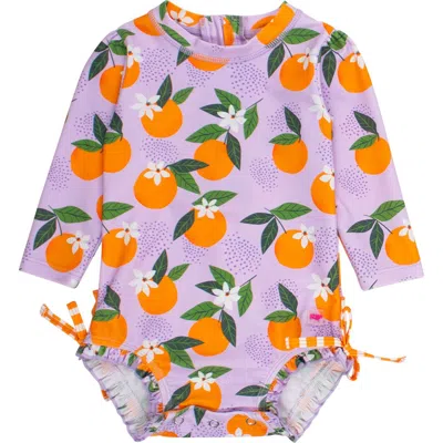 Rufflebutts Baby Girls Orange You The Sweetest Long Sleeve Upf50+ One Piece Rash Guard In Purple