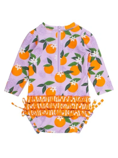 Rufflebutts Baby Girls Orange You The Sweetest Long Sleeve Upf50+ One Piece Rash Guard In Purple