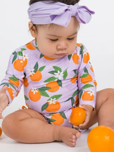 Rufflebutts Baby Girls Orange You The Sweetest Long Sleeve Upf50+ One Piece Rash Guard In Purple