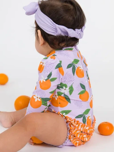 Rufflebutts Baby Girls Orange You The Sweetest Long Sleeve Upf50+ One Piece Rash Guard In Purple