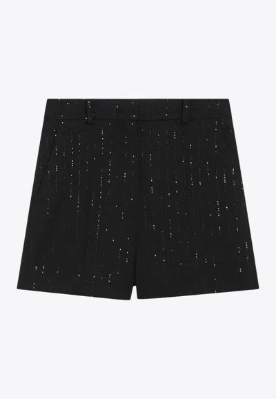 Max Mara Shorts With Pinstripe-effect Micro Sequins In Black