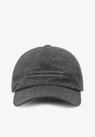 Zegna Cashmere Baseball Cap Embroidered Detail In Gray