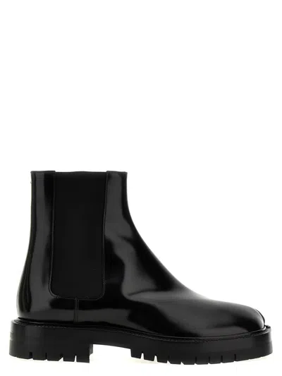 Maison Margiela Black Leather Tabi Ankle Boots Men In Multi