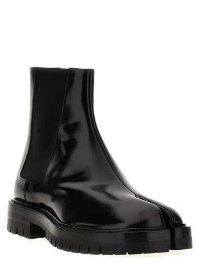 Maison Margiela Black Leather Tabi Ankle Boots Men In Multi