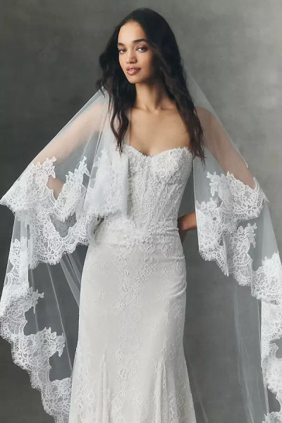 Watters Angelique Lace Chapel Veil In White