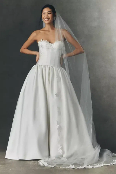 Watters Mora Motif Cathedral Veil In White