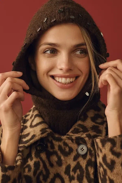 By Anthropologie Embellished Knit Hood In Brown