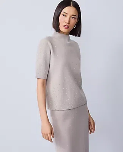 Ann Taylor Embellished Mock Neck Sweater Tee In White