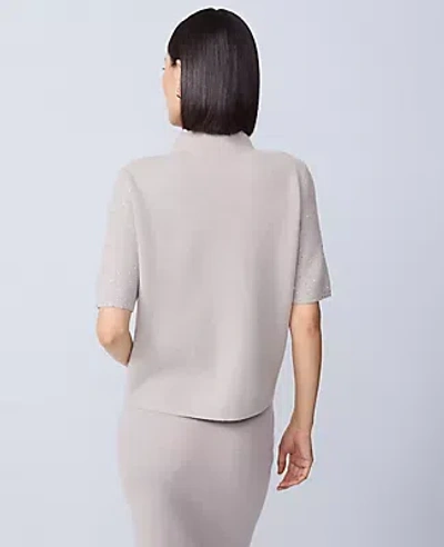 Ann Taylor Embellished Mock Neck Sweater Tee In White