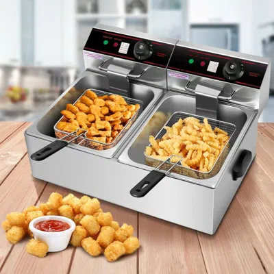 Proxxi 3400w Dual Tank Electric Countertop Deep Fryer In Silver