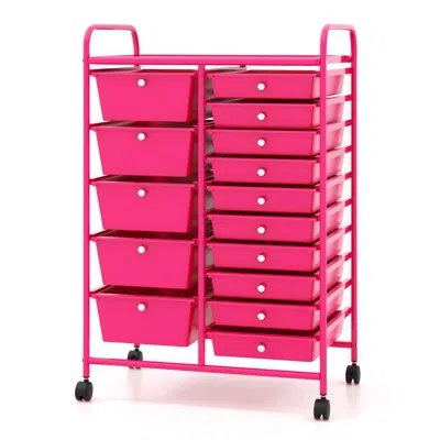 Proxxi 15-drawer Utility Rolling Organizer Cart Multi-use Storage In Pink