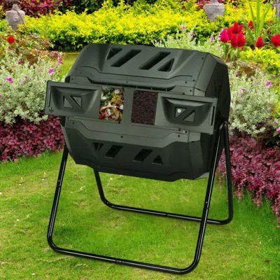 Proxxi 43 Gallon Composting Tumbler Compost Bin With Dual Rotating Chamber In Black