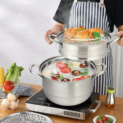 Proxxi 3 Tier Stainless Steel Cookware Pot Saucepot Steamer In Silver