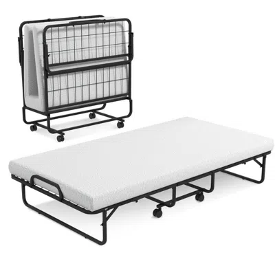 Proxxi Twin Size Metal Folding Bed With Memory Foam Mattress In White