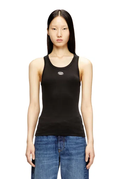 Diesel Slim Ribbed Tank Top With Metallic Oval D In Black