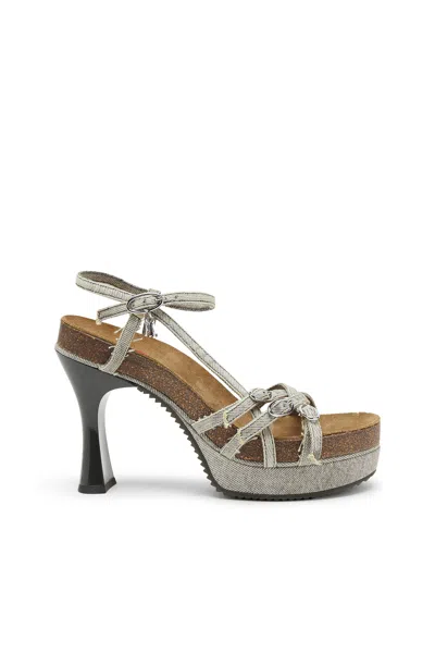 Diesel D-woodstock-strappy Platform Sandals In Denim In Gray