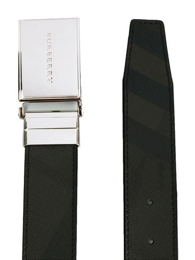 Shop Burberry Reversible London Check And Leather Plaque Belt In Brown