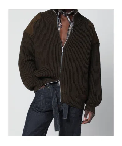 Magliano Military Green Wool Zip-up Cardigan In Black