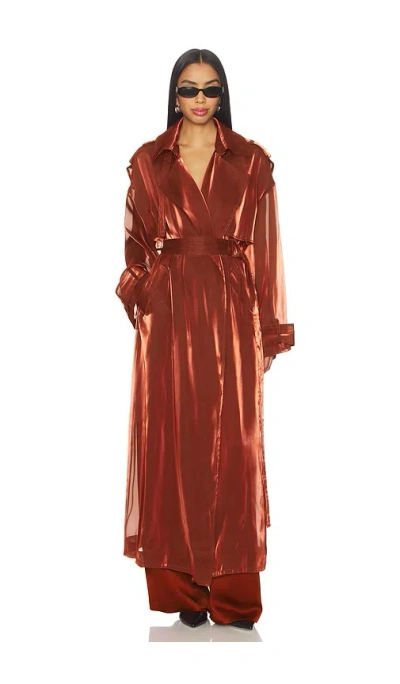 Lapointe Metallic Organza Double Breasted Trench In Brown