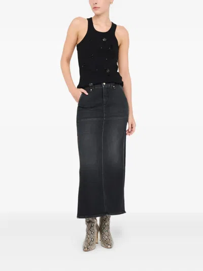 Liu •jo Side-slit Denim Skirt In Black