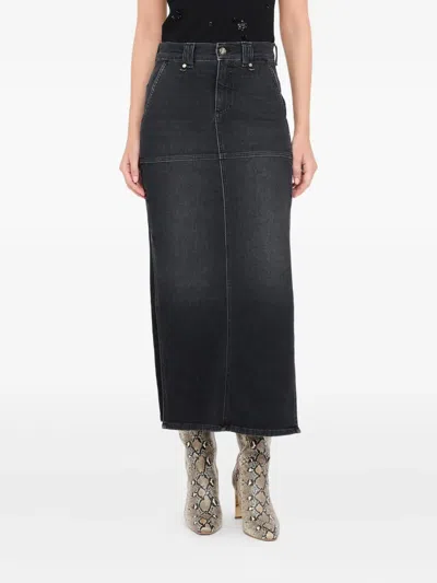 Liu •jo Side-slit Denim Skirt In Black