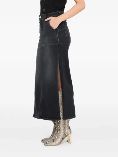 Liu •jo Side-slit Denim Skirt In Black