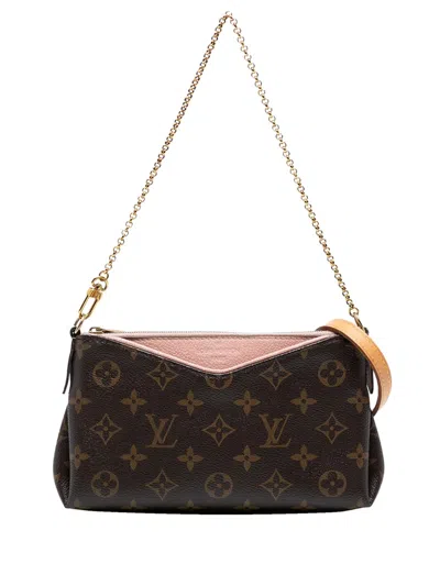 Pre-owned Louis Vuitton 2017 Monogram Pallas Clutch Satchel In Brown