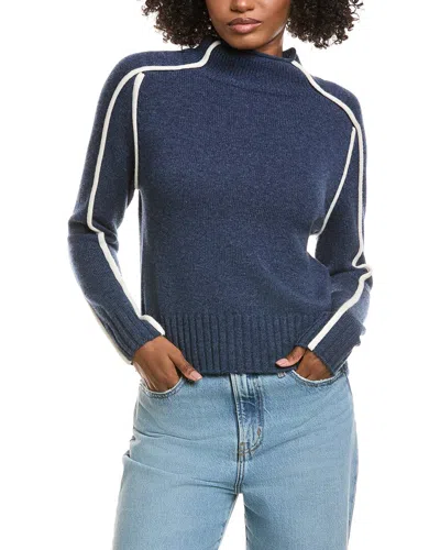 Hannah Rose Raised Tipping Mock Neck Wool & Cashmere-blend Sweater In Blue