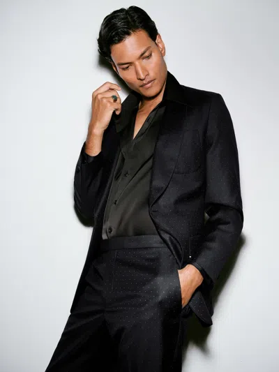 Reiss Midnight Navy Single-breasted Polka-dot Suit Blazer Tailored-fit Wool-blend In Black