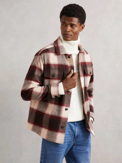Reiss Bordeaux Wool-blend Check Overshirt In Burgundy
