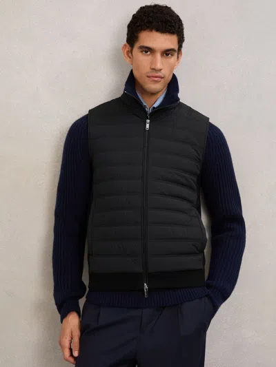 Reiss Black Funnel-neck Quilted Knit Gilet In Black