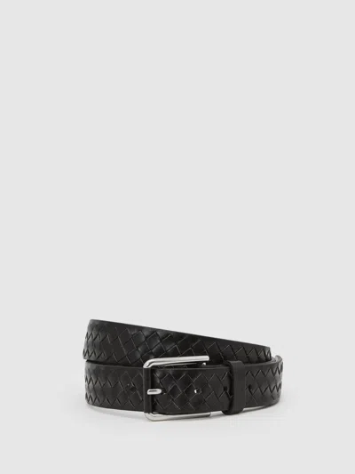 Reiss Black Leather Woven Belt In Black