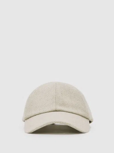 Reiss Oatmeal Herringbone Cap With Wool In White