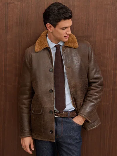 Reiss Brown Atelier Shearling Leather Jacket In Brown