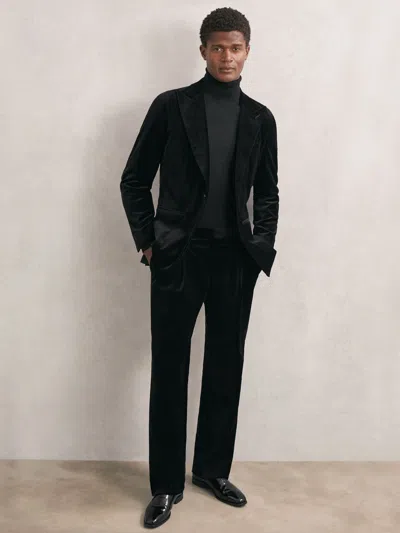 Reiss Black Wide-leg Relaxed-fit Velvet Trousers In Black