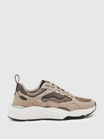 Reiss Taupe Brown Chunky-sole Panelled Runner Trainers In Brown