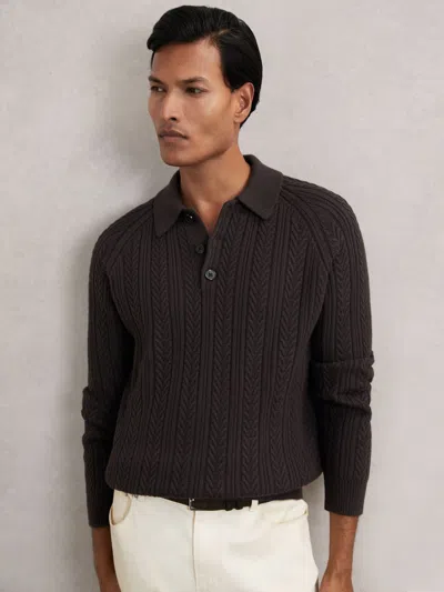 Reiss Chocolate Brown Cable-knit Jumper With Wool In Brown