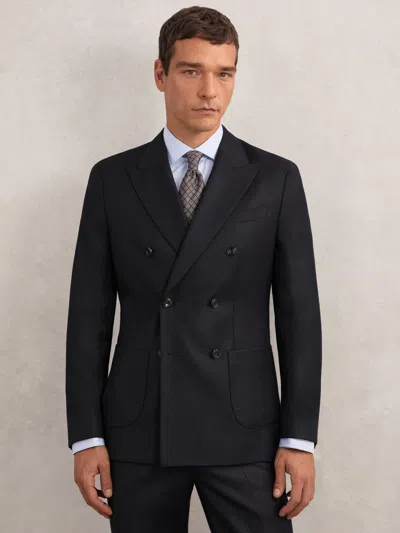 Reiss Navy Wool-flannel Double-breasted Blazer Tailored-fit In Blue