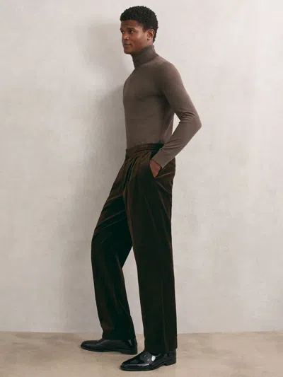 Reiss Brown Wide-leg Relaxed-fit Velvet Trousers In Brown
