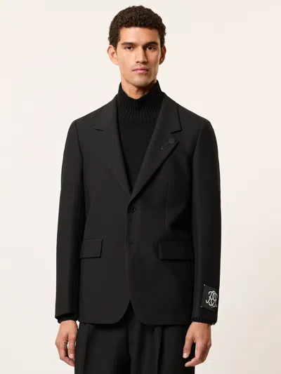 Reiss Black Monogram Relaxed Single-breasted Blazer In Black